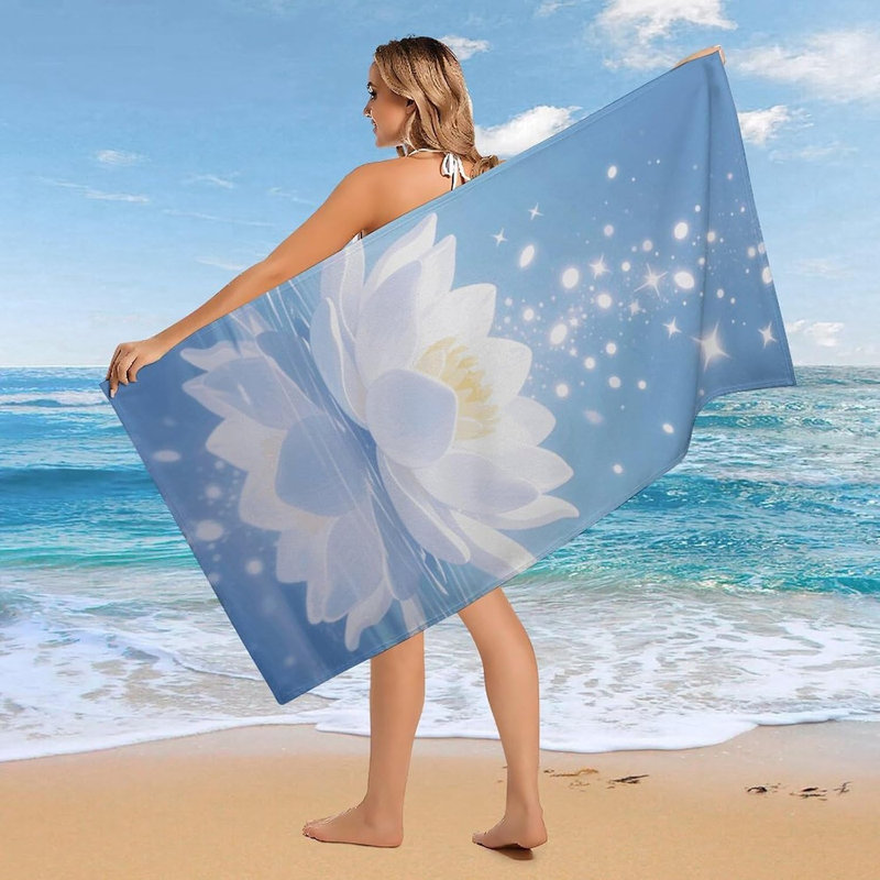 Serviette de plage en microfibre à séchage rapide et fleurs de lotus, 50 x 60 po