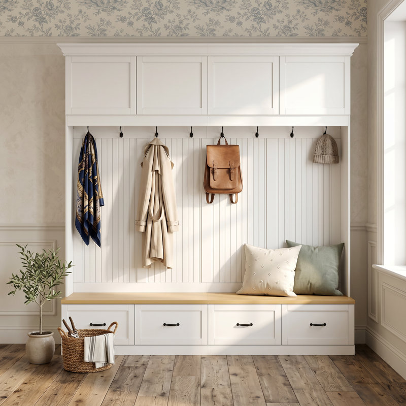94.5'' H X 98.8'' W Large Hall Tree With 2 Cabinets, 8 Hooks & Bench – Entryway Storage