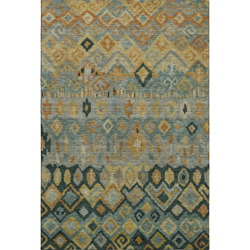 Premium Machine Washable Mayfield AMF2303 Casual Rug, Green, 5' x 7'6"