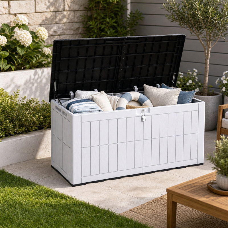 Coffre de terrasse en résine résistant à l'eau 110-240 gallons avec serrure à combinaison Edrosie Inc, 130, Blanc