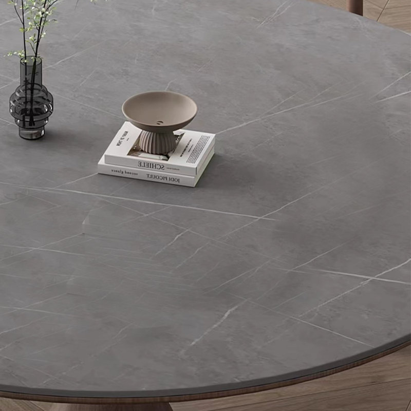 Shaunea Modern Walnut Wood Rock-Plate Round Table, 29.5"H x 59"L x 59"W