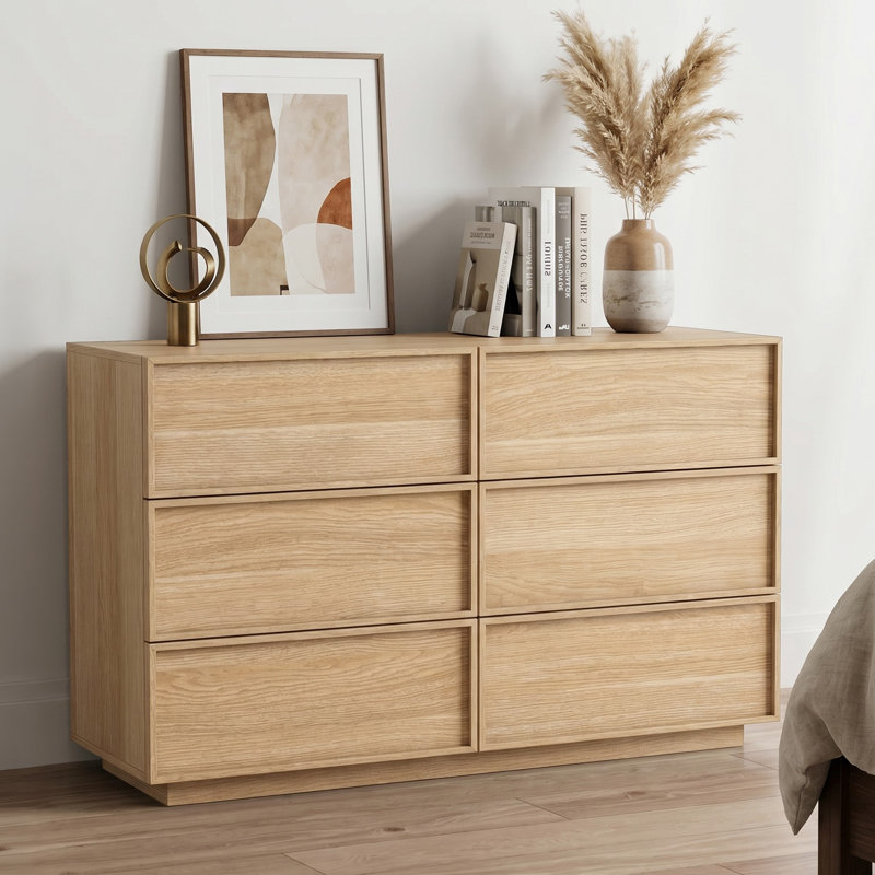 Abbate 47.2" W Wooden 6-Drawer Dresser, Modern Chest of Drawers, Oak
