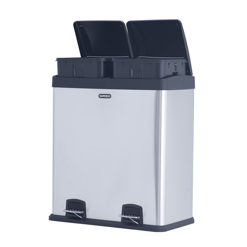 Superio Stainless Steel 16 Gallon Step On Multi Compartments Trash and Recycling Bin