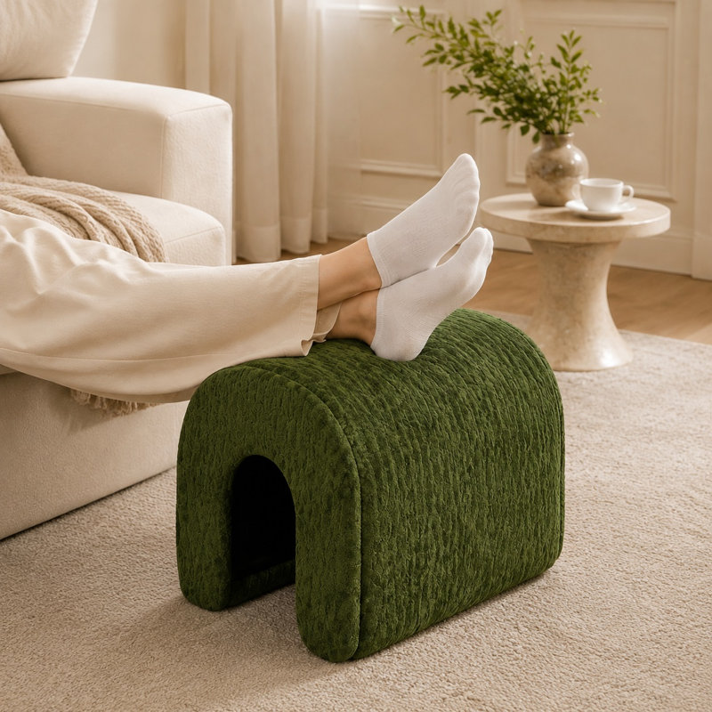 Repose-pieds rembourré 18 "en velours arqué pour salon, Velvet, Vert foncé