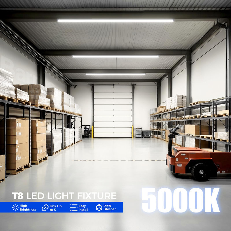 Éclairage de magasin Barrina à DEL, 5 pi, 50 W, 6 500 lm, 5 000 K, luminaire transparent en forme de V à couvercle en T8, lumières d'atelier pouvant être reliées pour garage, atelier, entrepôt, sous-sol, répertorié ETL, 6 paquets