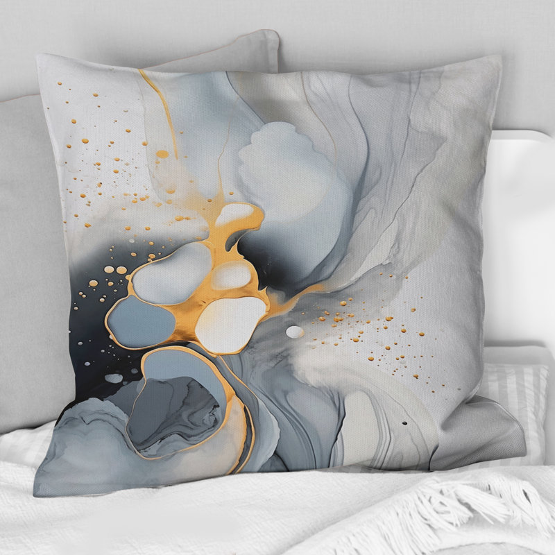Gris et or veines éthérées - Coussin décoratif imprimé abstrait