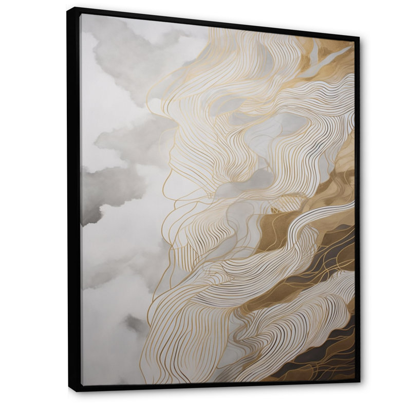Reproduction d'art sur toile abstraite dorée et grise III, H 20 po x l 12 po x P 1 po, Cadre flottant noir