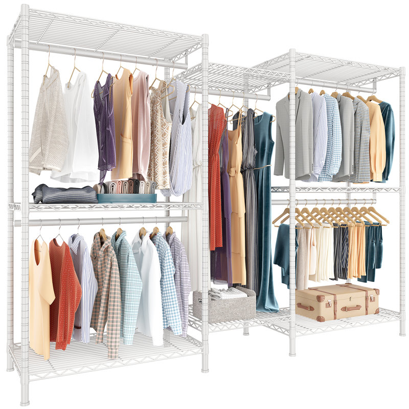 Ahlstrom 77" H Clothes Rack Load 835LBS,Garment Closet with Wire Shelf for Bedroom, White