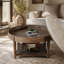 Grande table basse ronde avec repose-pieds imperméable surdimensionné à 2 niveaux avec tablette en bois et rangement en bois