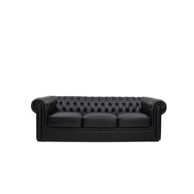 Audiel 94.5"Handcrafted Top Grain Cow Genuine Leather Chesterfield Sofa, Black Genuine Leather
