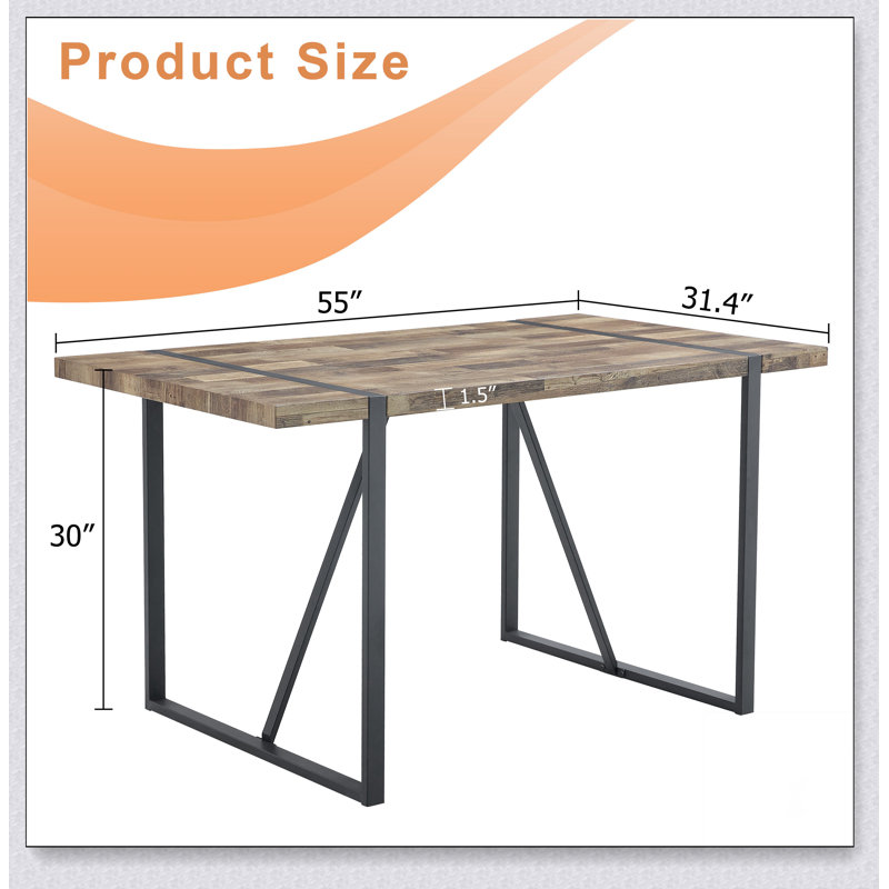 Une table de salle à manger rectangulaire rétro minimaliste avec un dessus spécialement texturé et des pieds en métal noir