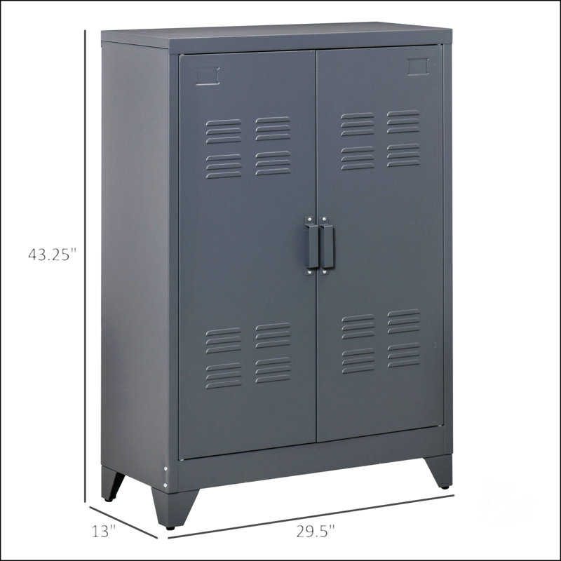 HOMCOM Industrial Steel Storage Cabinet With Adjustable Shelves And Anti-Tipping Safety, Perfect For Garage Or Office Use