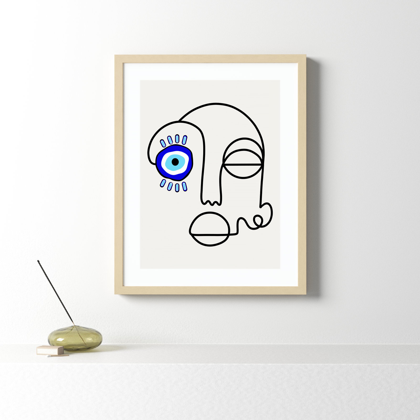 No Evil Allowed by Shatha Al Dafai, 25.38" H x 20.38" W x 0.875" D, Natural