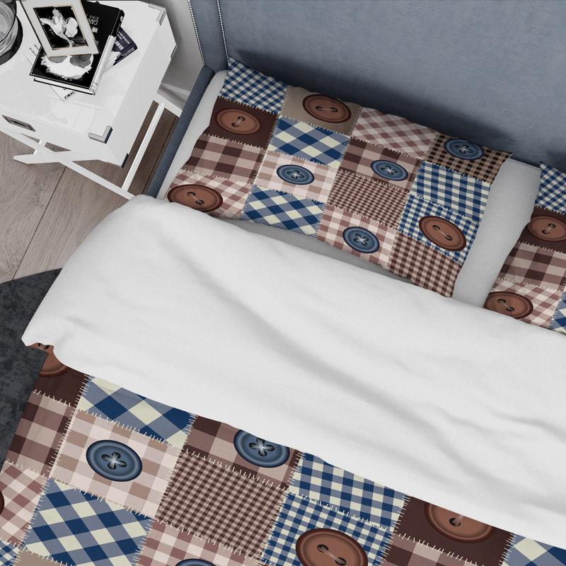 Ensemble de housse de couette designart buttons on squa patchwork, Housse de couette très grand + 2 taies décoratives