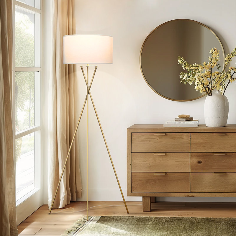 Brightech Jaxon Adjustable Brass Tripod Floor Lamp for Kids' Nursery
