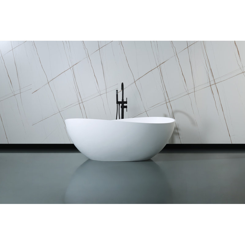 Kingston Brass Arcticstone 63-Inch Solid Surface Oval Double Slipper Freestanding Tub with Drain