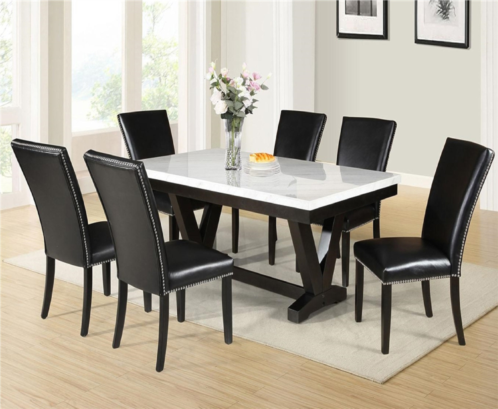 Wildon Home® White Faux Marble & Black Finish Dining Table Set Black ...