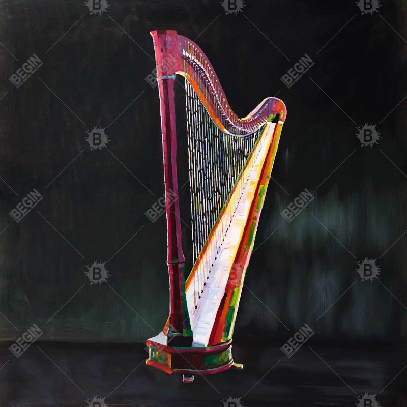 Colorful realistic harp - 16"x16" Throw pillow cover - Poly twill - Print on demand