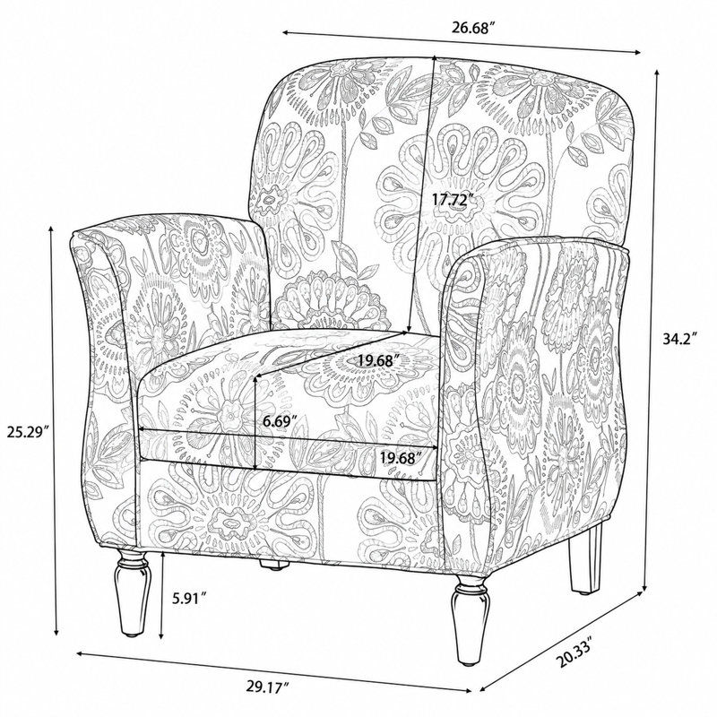 Fauteuil d'appoint rembourré à motif floral avec pieds en bouleau
