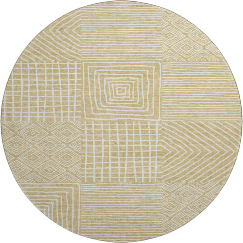 Tapis géométrique Corry AMF1044 lavable à la machine de qualité supérieure, Rond 8 pi