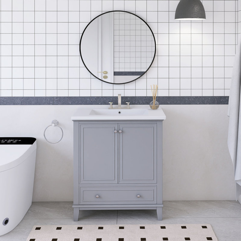 Ensemble de meuble-lavabo autoportant 30 po avec comptoir en céramique 30 po, Gris