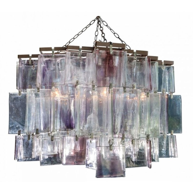Lustre en cristal Amethyst Murano, Vert turquoise, Chrome laqué, 20” Length x 10” Width x 36” OA Height