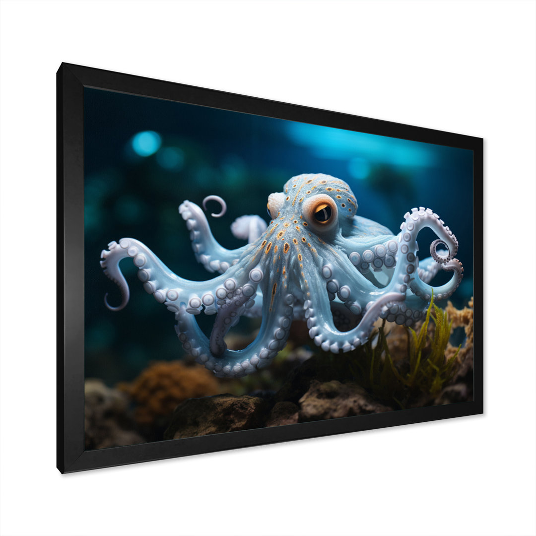 Blue Octopus Serene Submersion - Octopus Framed Wall Art Beachcrest Home™ 