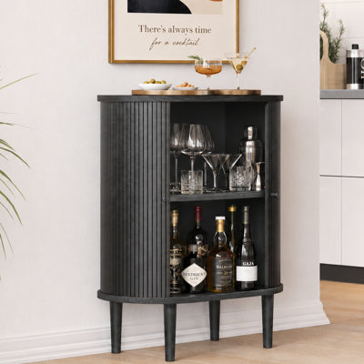 Meuble-bar de 28 po avec rangement - Buffet/meuble de bar à café et à vin avec portes coulissantes et étagères ajustables pour cuisine et salon (chêne noir)