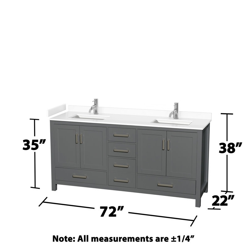 Sheffield 72" Double Bathroom Vanity Set, White Cultured Marble, Dark Gray