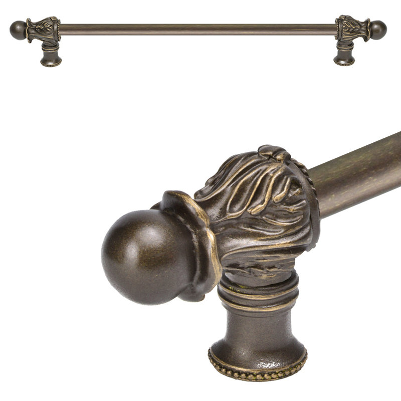 Acanthus with 1/2 round smooth bar long pull Romanesque style, Antique Brass, 18"