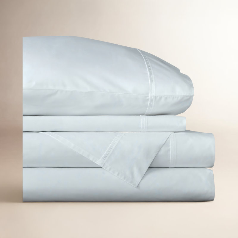 Emrik Brushed Organic Cotton Percale Sheet Set, Pale Blue, Full