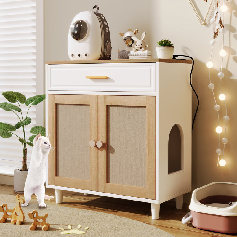 Cat Litter Box Enclosure With Charging Station