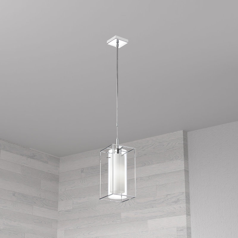 Luminaire suspendu carré à 1 lumière Cubo, Givré