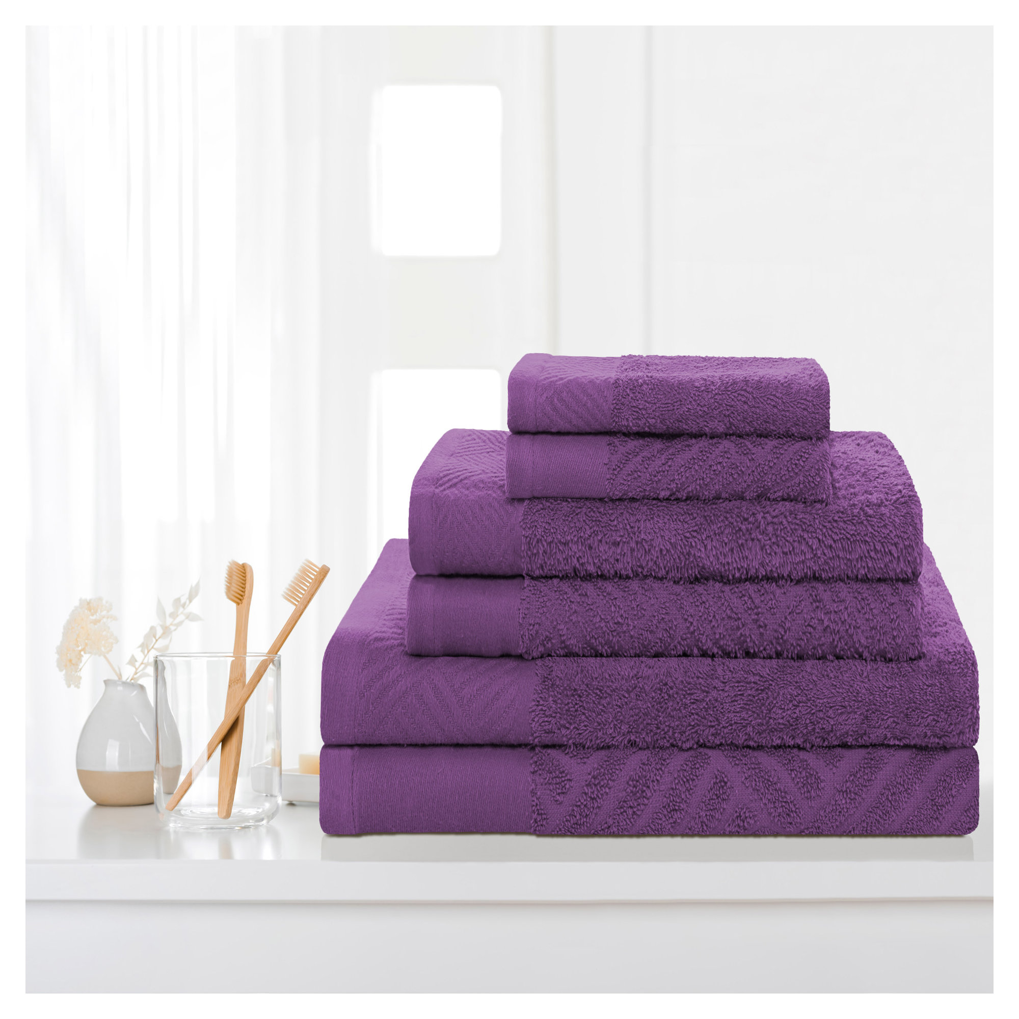 Aldin 6 Piece Certified Egyptian Cotton Towel Set, Majestic Purple