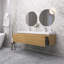 Meuble-lavabo moderne à rayures avec lavabo double-370247191