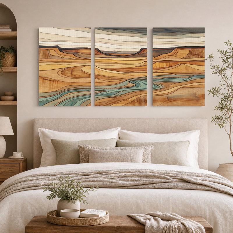 «Brown Wood Grain Canyon Landscape», ensemble de 3 toiles, 30"H x 20"W x 3pcs