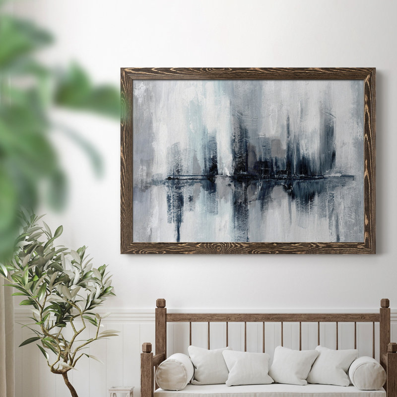 Indigo Harbor Lights - Peinture sur toile encadrée, H 31,5 po x l 23,5 po x P 1,5 po, Noyer