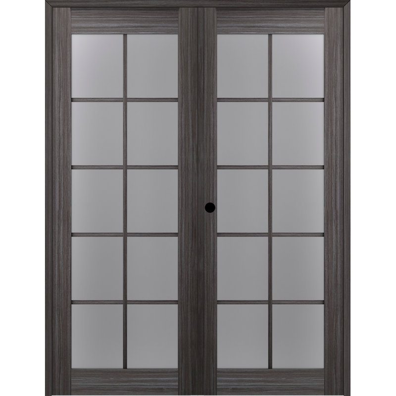 Gray Oak 48" x 84" Frosted Glass Wood Composite Prehung French Door