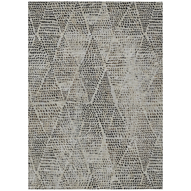Tapis extérieur lavable à motif géométrique beige et noir 8 pi x 10 pi