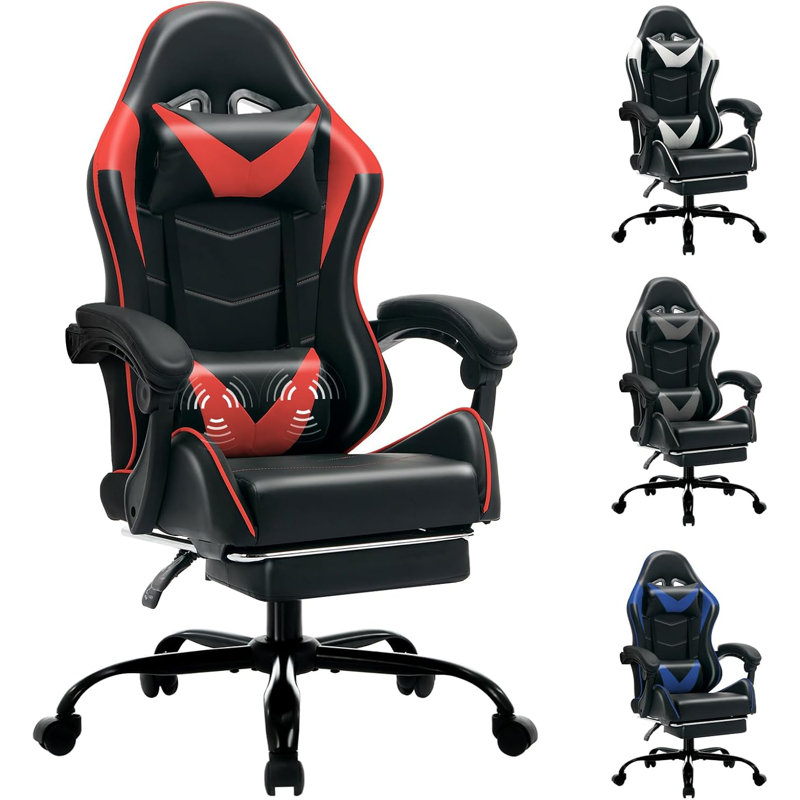 Fauteuil de jeu facile à assembler avec assise inclinable confortable et appareil de soutien lombaire, Rouge