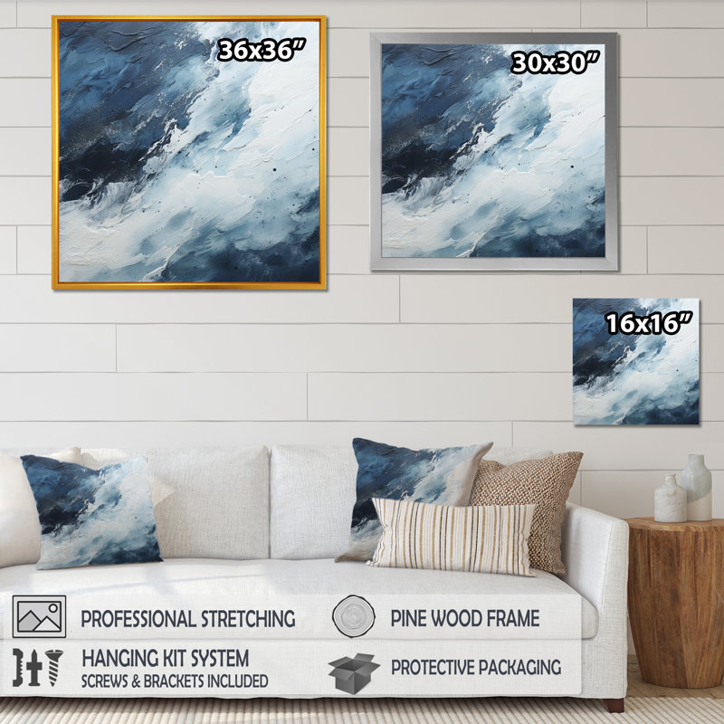 Minimalisme, peinture noire et bleue, vague I - impressions sur toile abstraites, H 36 po x l 36 po x P 1,5 po