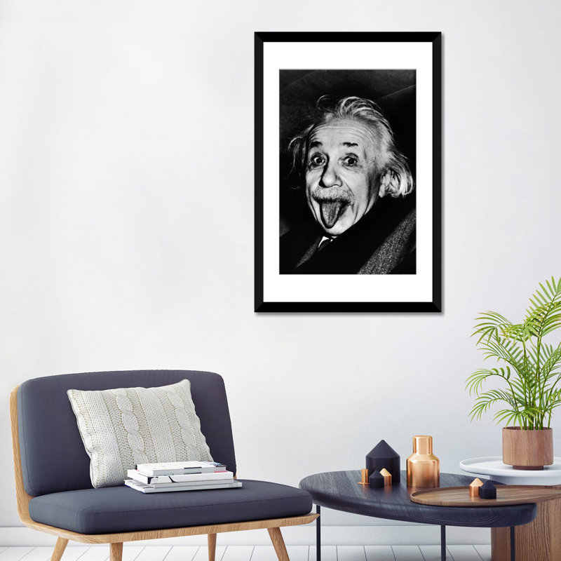 Albert Einstein, collage de sa langue, reproduction sur toile tendue, H 24 po x l 16 po x P 1 po, Papier d'art encadré noir