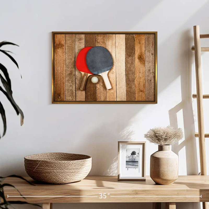 Ping-pong en bois, Cadre flottant doré, 43 po x 29 po