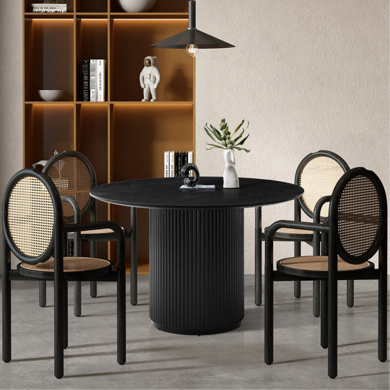 Table de salle à manger en placage noir et chêne - L 47,2 po x l 29,5 po, base fabriquée à la main pour le café, finition ronde, 47,2 po x 47,2 po x 29,5 po, utilisation