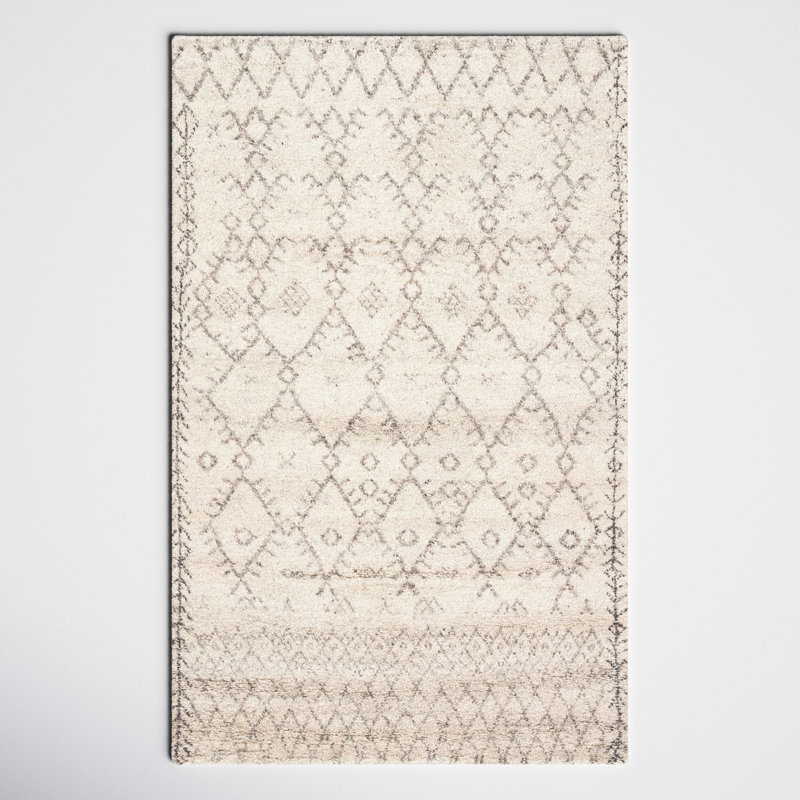 Zuri Ivory and Walnut Geometric Hand-Knotted Wool Rug - 5'x8'