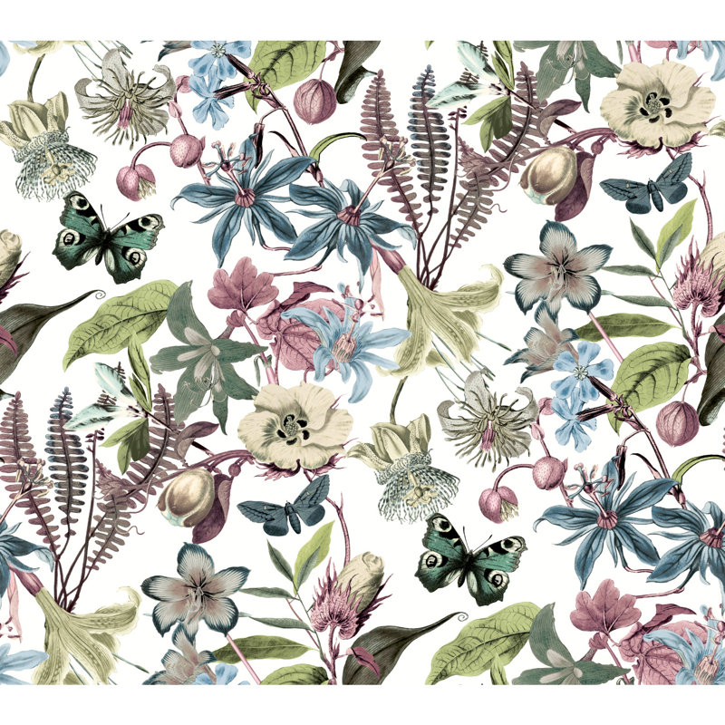 Floral Wallpaper Roll, White/Fuchsia