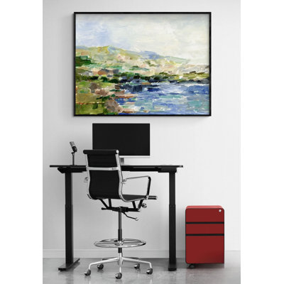 «Summer Cove I» par Ethan Harper, peinture encadrée été, impression de paysage abstrait, impression d'eau bleue, impression d'art de montagne verte 36 x 48 po