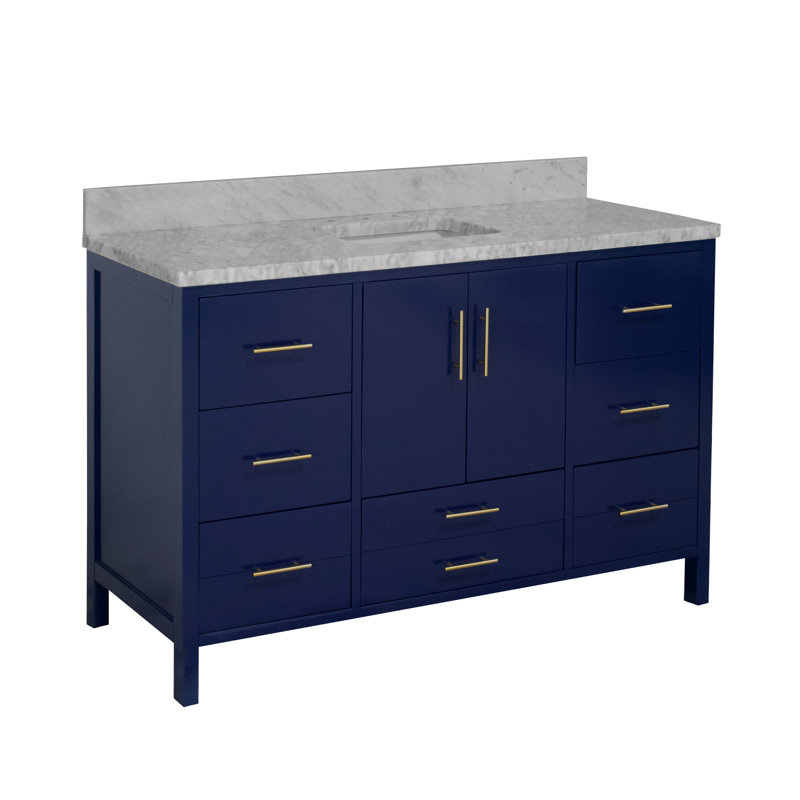 Ensemble de meuble-lavabo simple 60 po Kiara, Bleu royal, Marbre de Carrare