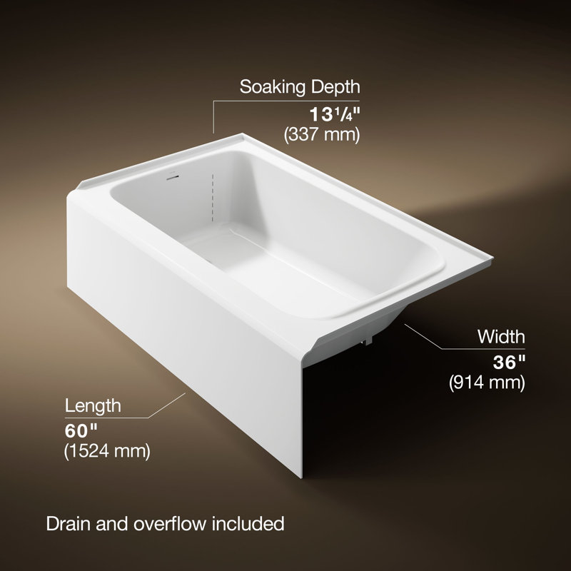 Avec 60 In. X 36 In. Alcove Bath, Left Drain, White, Left