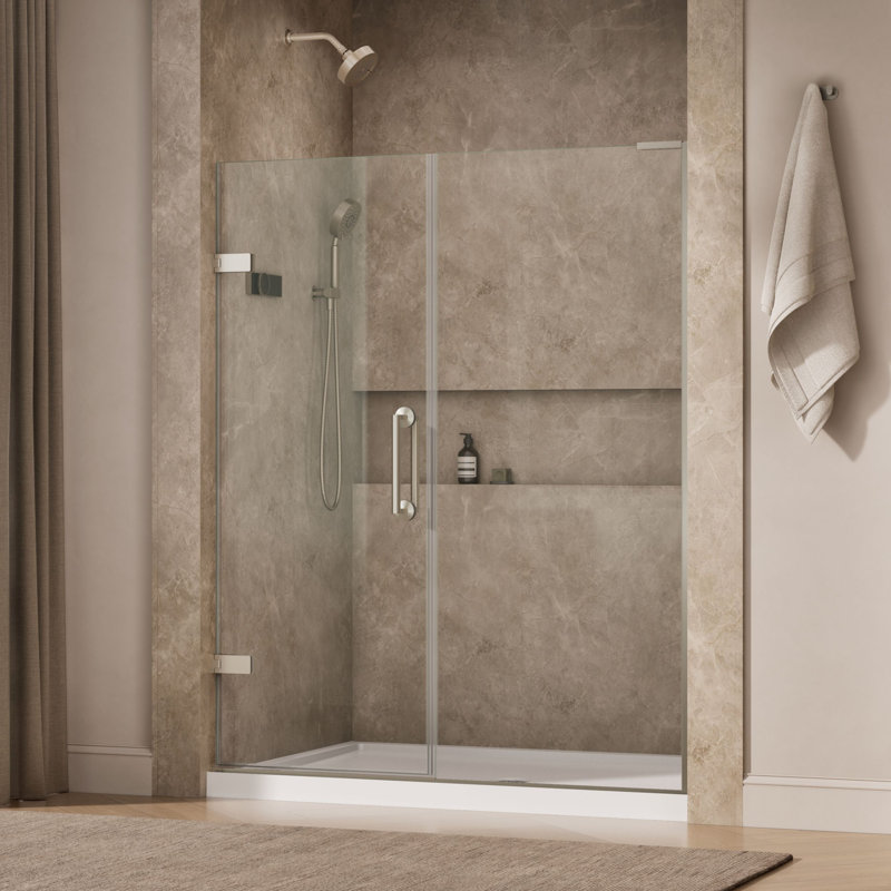 Components 57-1/4-In58-In W X 71-1/2-In H Frameless Pivot Shower Door With 3/8-In Crystal Clear Glass And Back-To-Back Vertical Door Pulls